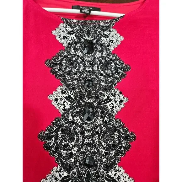 Y2K Style & Co Red Black Lace Sheer Sleeve Tunic Dress Medallion S - Picture 5 of 7